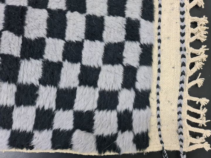 Checkered Moroccan Carpet, Authentic Wool Rug, Beni Ouarain Rug, Gray and Black Wool, Berber Rug, Checker Rug, Handmade Moroccan Rug