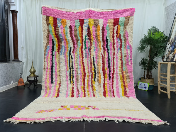 Fabulous Boujaad Rug, Moroccan Handmade Rug, Striped Rug, Berber Carpet, Pink Wool Rug, Bohemian Rug, Soft Colored Rug, Sheep Wool Rug