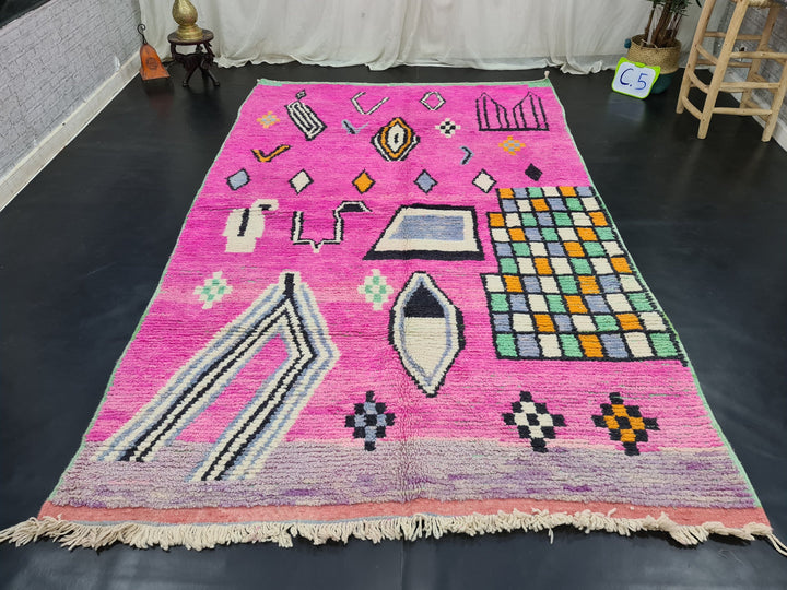 Authentic Boujaad Rug, Moroccan Handmade Rug, Abstract Rug, Berber Rug, Tribal carpet, Bohemian Pink Rug, Boujaad Wool, Sheep Wool Rug