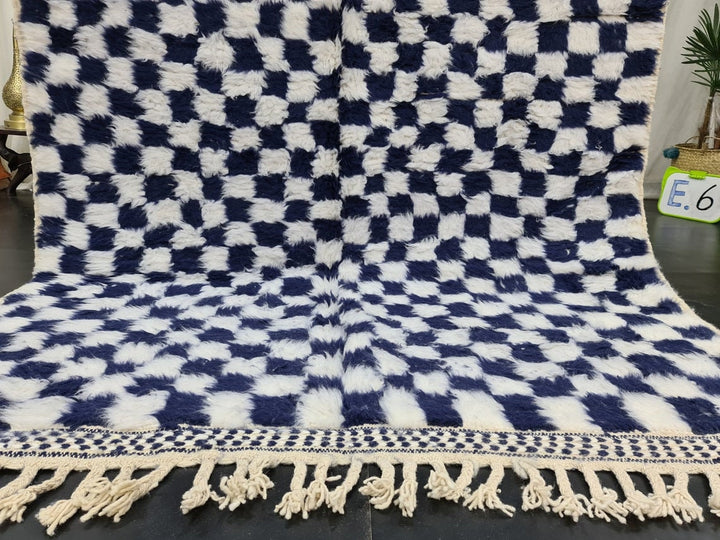 MOROCCAN BENIOURAIN RUG, Blue Marine And white Rug, Checkered Rug, Berber Wool Rug, Bohemian Rug, Area Rug, Handmade Rug, Moroccan Carpet .