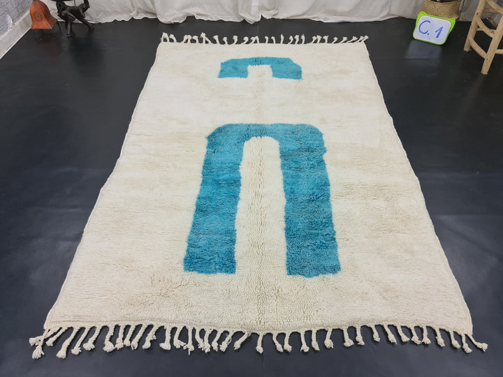 Artistic Mrirt Rug, Handmade Moroccan Carpet, White and blue Tribal Rug, Berber WoolRug, Abstract Rug, Tapis Berbere, Teppish Marokko.