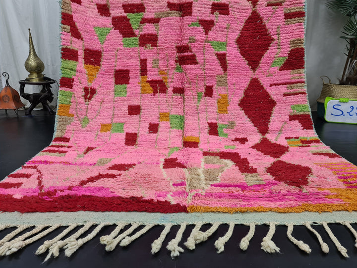 Authentic Boujaad Rug, Moroccan Handmade Rug, Pink Abstract Rug, Berber Tribal carpet, Bohemian Pink Rug, Sheep Wool Rug, Teppish Marokko.