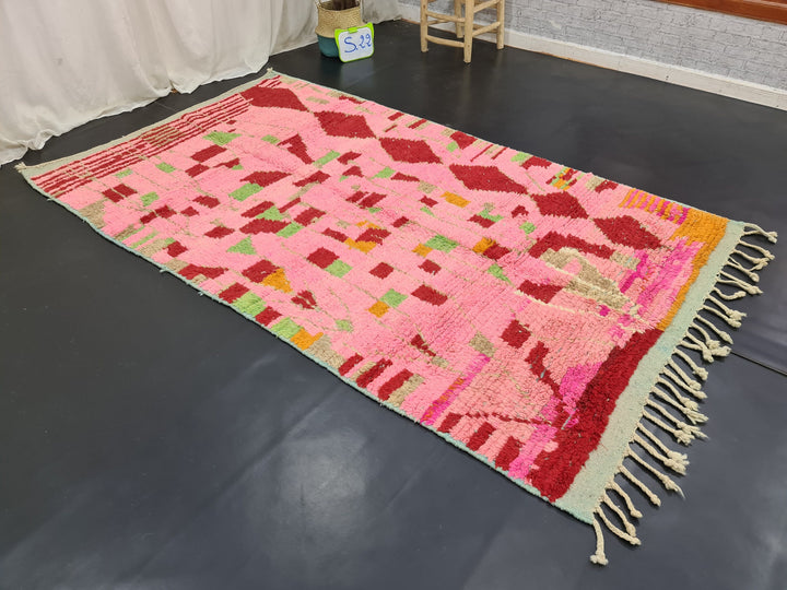 Authentic Boujaad Rug, Moroccan Handmade Rug, Pink Abstract Rug, Berber Tribal carpet, Bohemian Pink Rug, Sheep Wool Rug, Teppish Marokko.