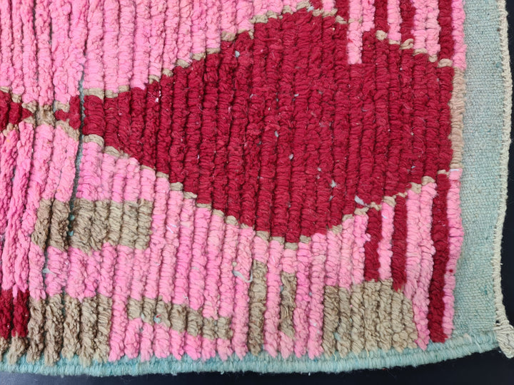 Authentic Boujaad Rug, Moroccan Handmade Rug, Pink Abstract Rug, Berber Tribal carpet, Bohemian Pink Rug, Sheep Wool Rug, Teppish Marokko.