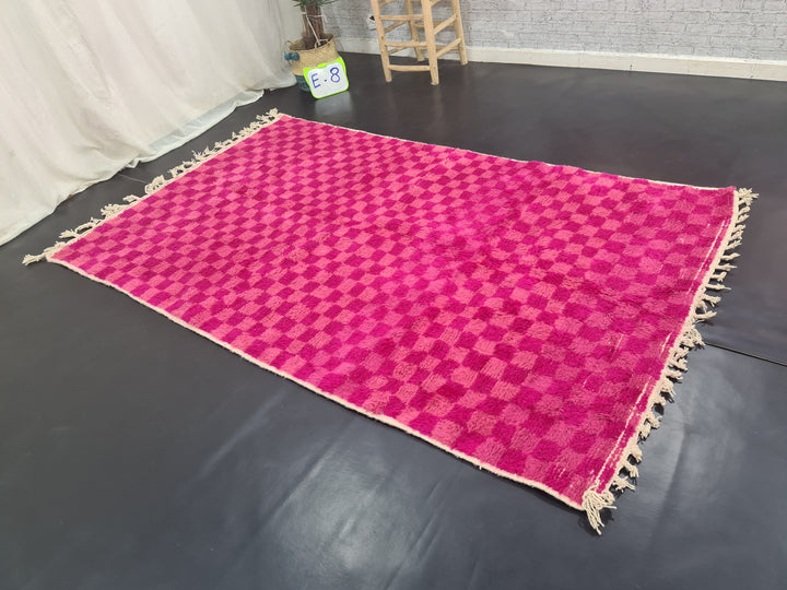 Authentic Beniourain Rug, Sheep Wool Rug, Check Moroccan Rug Beni Ourain Rug, Berber Rug, Bright Pink Rug, Tapis Marocains, Teppish Marokko