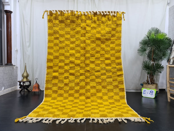 Checkered Moroccan Carpet, Cumin and Yellow Rug, Beni Ouarain Rug, Authentic Wool, Berber Rug, Checker carpet, Handmade Rug, Teppish Marokko