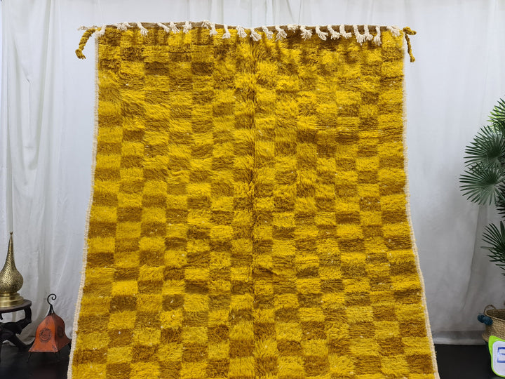 Checkered Moroccan Carpet, Cumin and Yellow Rug, Beni Ouarain Rug, Authentic Wool, Berber Rug, Checker carpet, Handmade Rug, Teppish Marokko