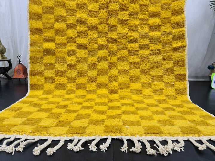 Checkered Moroccan Carpet, Cumin and Yellow Rug, Beni Ouarain Rug, Authentic Wool, Berber Rug, Checker carpet, Handmade Rug, Teppish Marokko