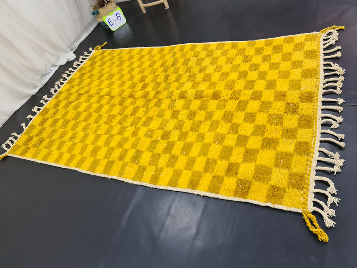 Checkered Moroccan Carpet, Cumin and Yellow Rug, Beni Ouarain Rug, Authentic Wool, Berber Rug, Checker carpet, Handmade Rug, Teppish Marokko