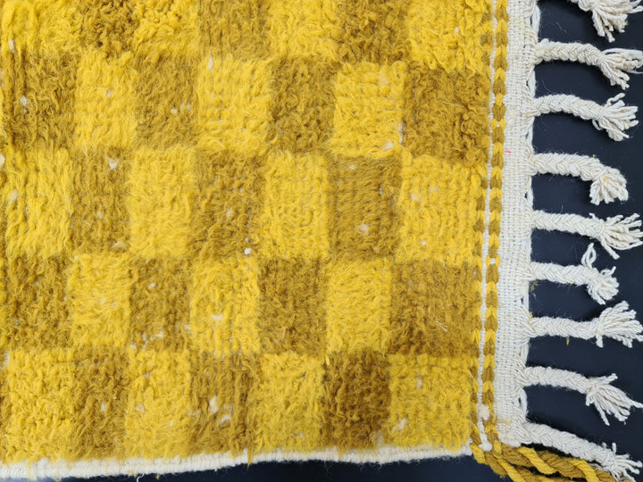 Checkered Moroccan Carpet, Cumin and Yellow Rug, Beni Ouarain Rug, Authentic Wool, Berber Rug, Checker carpet, Handmade Rug, Teppish Marokko