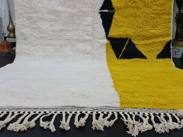 Moroccan Rug, Handmade Beni Ourain Rug, Authentic Moroccan Rug, Azilal Rug,Berber Rug, White and Yellow Wool, Abstract Rug, Bohemian rug