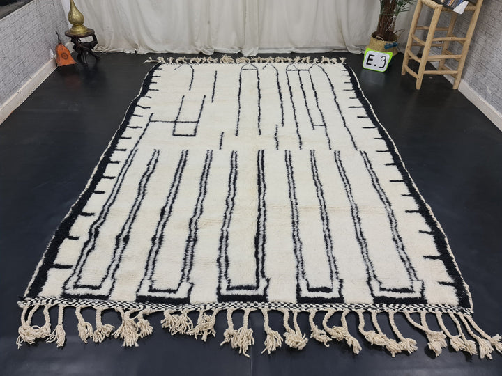 Beni Ourain Rug, Moroccan Rug, Sheep Wool Rug, Striped Rug, Authentic Bohemian Carpet, White Wool Rug, Handmade Rug, Berber Rug.