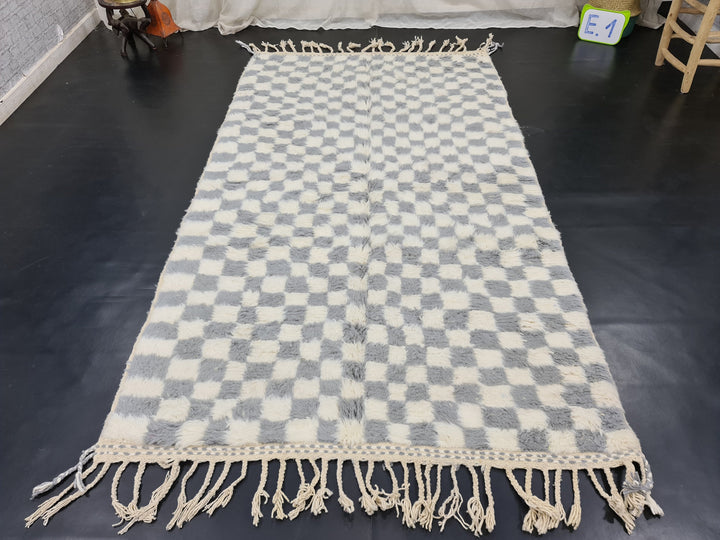 Authentic Moroccan Carpet, Handmade Rug, Sheep Wool Rug, Scandinavian Rug, Checker Rug, Tapis berbere, White and Gray Rug, Handmade Wool