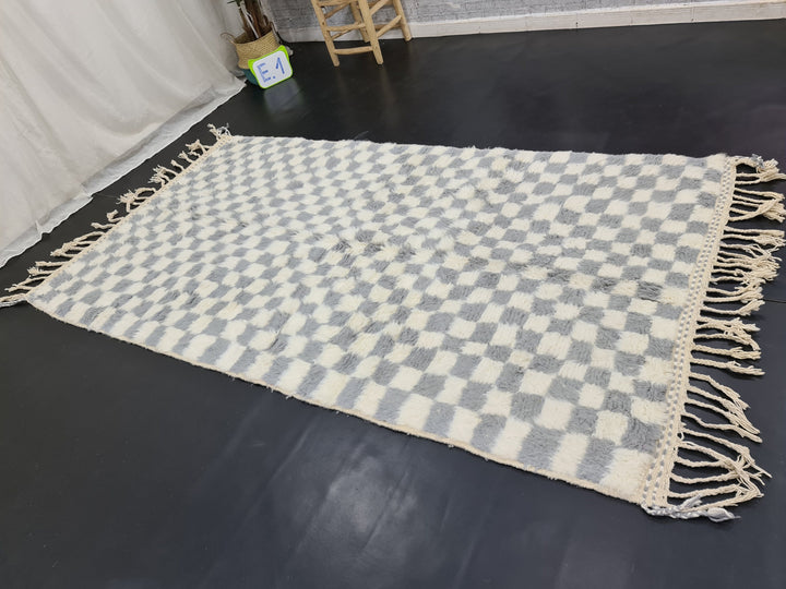 Authentic Moroccan Carpet, Handmade Rug, Sheep Wool Rug, Scandinavian Rug, Checker Rug, Tapis berbere, White and Gray Rug, Handmade Wool