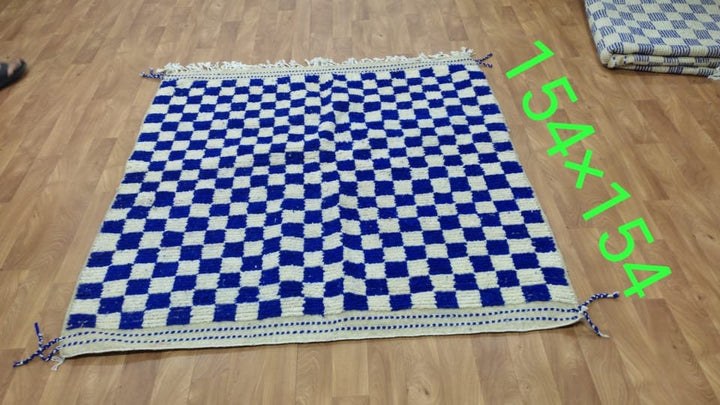 Large Bleu Checkered area rug, Moroccan Berber checkered rug  Checker board Rug  Checker Rug  beniourain rug  bleu and white rug