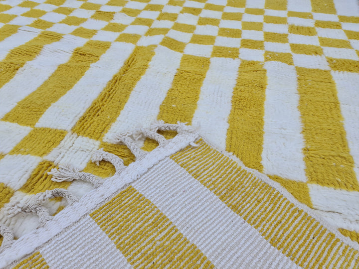 Checkered Moroccan Rug, Handmade Beni Ourain Rug, Authentic Moroccan Rug, Azilal Rug, Berber Rug, White and Yellow Wool,Bohemian rug