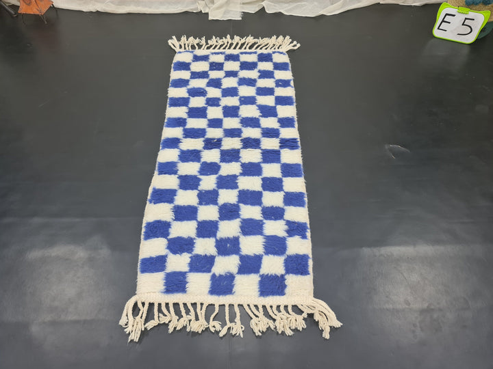 Gorgeous Beni Ourain Rug, Moroccan Handmade Carpet, White and Blue Rug, Tribal Rug, Berber Rug, Checkred Rug, Tapis berbere