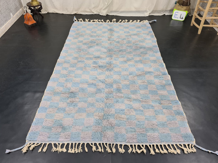 Handmade Beni Ourain Rug, Moroccan Carpet, Check Rug, Blue and Gray Rug, Berber Wool Rug, Checkered Rug, Tapis berbere, Teppish Marokko.