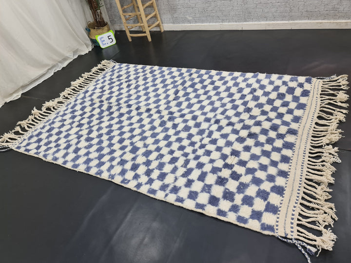 Moroccan Handmade Carpet, White and Gray Beni Ourain Rug, Tribal Rug,Checkered Rug, Berber Rug, Wool Rug, Tapis berbere, Teppish Marokko.