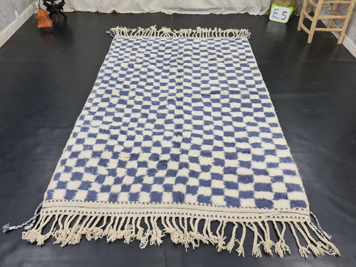 Moroccan Handmade Carpet, White and Gray Beni Ourain Rug, Tribal Rug,Checkered Rug, Berber Rug, Wool Rug, Tapis berbere, Teppish Marokko.