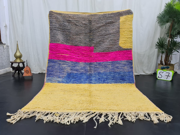 Boujaad Moroccan Rug,Abstract Authentic Rug, Yellow and Pink Tribal Rug, Sheep Wool Rug, Bohemian Rug, Berber Carpet, Tapis Marocain.