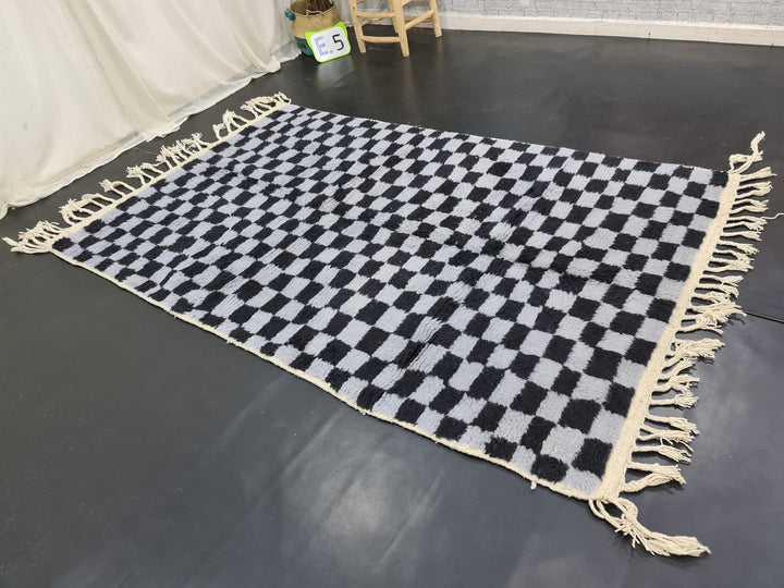 Authentic Beni Ourain Rug, Sheep Wool Rug Checkered Moroccan Rug, Black and Gray Rug  Berber Rug  Tapis Marocains, Teppish Marokko