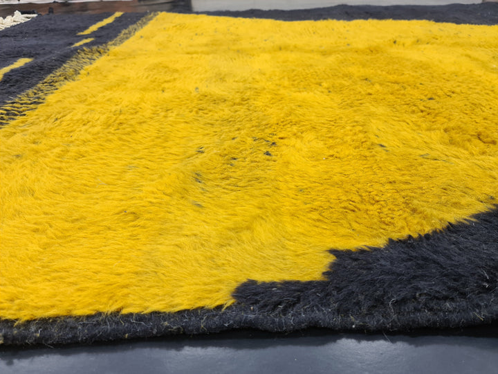 MOROCCAN HANDMADE RUG, Black and Mustard Beni Ourain Rug, Abstract Mustard Rug, Berber Rug, Handwoven Rug, Area Wool Rug, Bohemian Carpet