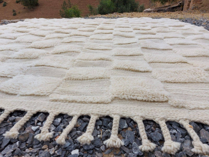 Checkered rug, Customized Mrirt rug, Area rug, Checkerboard rug, Berber White rug, Beniouarain rug, Moroccan rugs, Handwoven rug