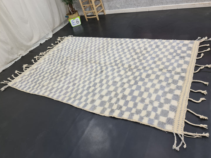 Beni Ourain Rug, Moroccan Rug, Sheep Wool Rug, Checkered Rug, Authentic Carpet, White and Gray Rug, Handmade Rug, Berber Rug, Bohemian Rug