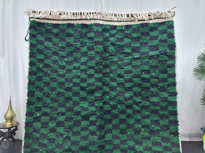 Authentic Beniourain Rug, Green and Black Wool Rug Checkered Moroccan Rug Beni Ourain Rug  Berber Rug Tapis Marocains,Teppish Marokko