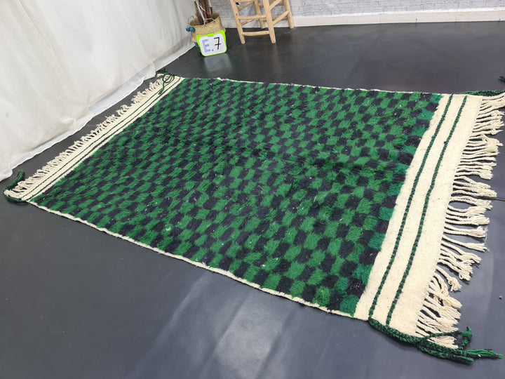 Authentic Beniourain Rug, Green and Black Wool Rug Checkered Moroccan Rug Beni Ourain Rug  Berber Rug Tapis Marocains,Teppish Marokko