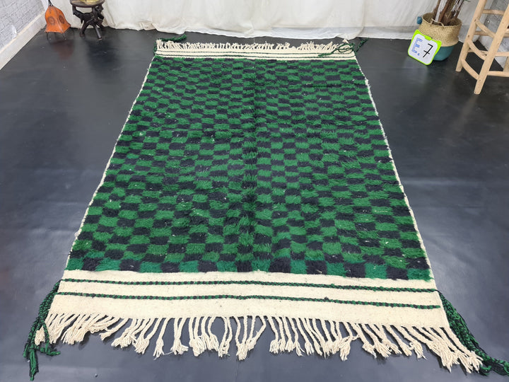 Authentic Beniourain Rug, Green and Black Wool Rug Checkered Moroccan Rug Beni Ourain Rug  Berber Rug Tapis Marocains,Teppish Marokko