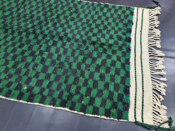 Authentic Beniourain Rug, Green and Black Wool Rug Checkered Moroccan Rug Beni Ourain Rug  Berber Rug Tapis Marocains,Teppish Marokko