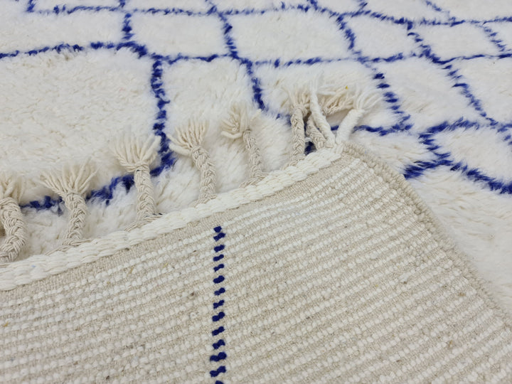 Unique Beni OurainRug, Handmade Moroccan Rug, White and Blue Rug, Bohemian Abstract Carpet, Berber Rug, Wool Handwoven Rug, Tapis Marocain