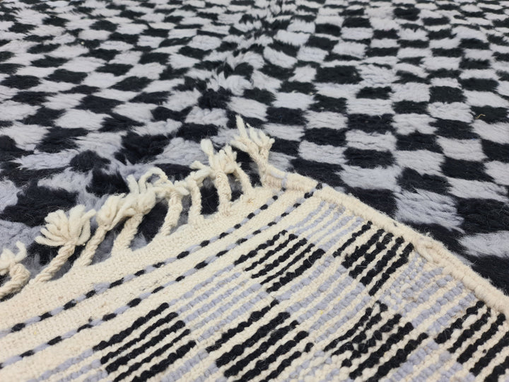 Authentic Beni Ourain Rug, Moroccan Handmade Rug, Berber Rug, Checkered Beniourain Rug, Scandinavian Rug, Gray and Black Rug.