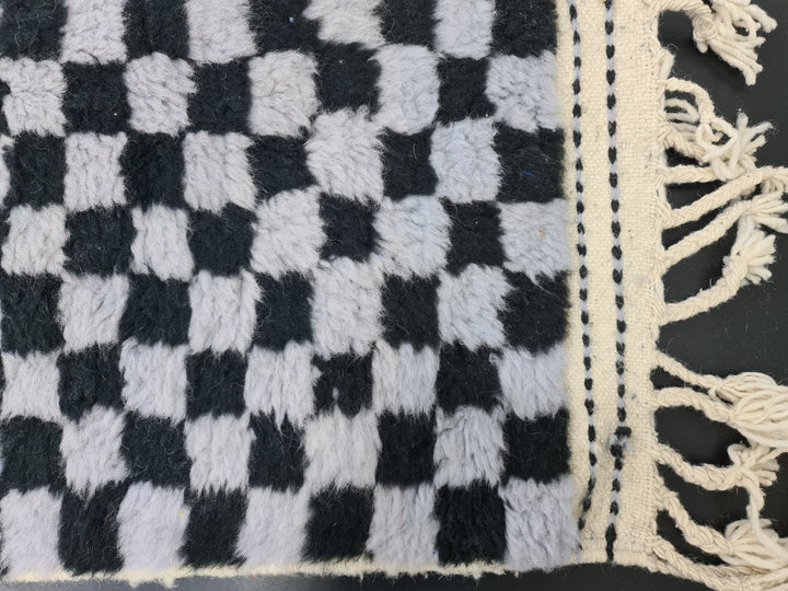 Authentic Beni Ourain Rug, Moroccan Handmade Rug, Berber Rug, Checkered Beniourain Rug, Scandinavian Rug, Gray and Black Rug.