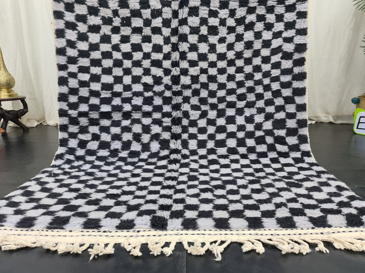 Authentic Beni Ourain Rug, Moroccan Handmade Rug, Berber Rug, Checkered Beniourain Rug, Scandinavian Rug, Gray and Black Rug.