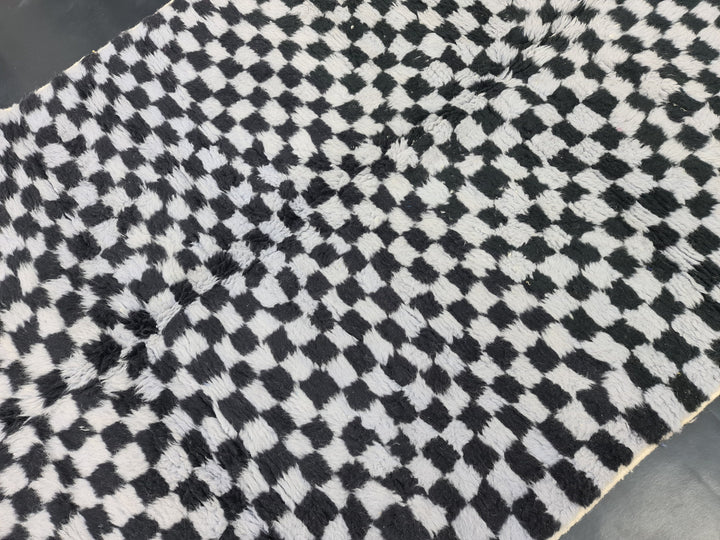 Authentic Beni Ourain Rug, Moroccan Handmade Rug, Berber Rug, Checkered Beniourain Rug, Scandinavian Rug, Gray and Black Rug.