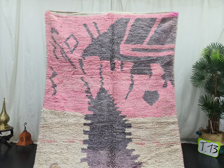 Boujaad Moroccan Rug, Handmade Rug, Authentic Boujad Rug, Pink and Gray Rug, Tribal Rug, Bohemian Rug, Wool Rug, Tapis Marocain