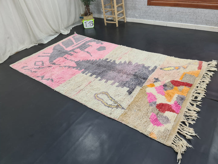 Boujaad Moroccan Rug, Handmade Rug, Authentic Boujad Rug, Pink and Gray Rug, Tribal Rug, Bohemian Rug, Wool Rug, Tapis Marocain