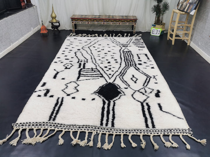 Fabulous Moroccan Rug, Scandinavian Area Rug, Beni Ourain Rug  Berber Wool Rug, White and Black Rug, Authentic Wool Decor, Beniourain Rug.