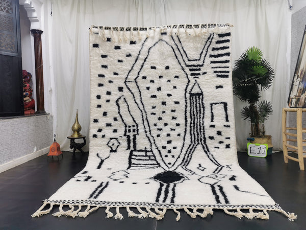 Fabulous Moroccan Rug, Scandinavian Area Rug, Beni Ourain Rug  Berber Wool Rug, White and Black Rug, Authentic Wool Decor, Beniourain Rug.