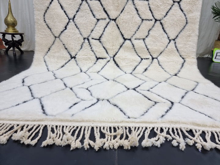 Authentic Moroccan Rug Beni Ourain Rug,Berber Geometric Rug, White And Black Moroccan Rug, Bohemian Area Rug, White Wool Rug, Plush Rug.