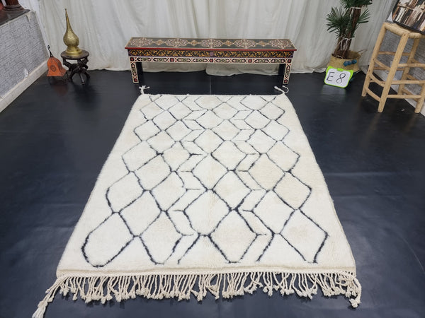 Authentic Moroccan Rug Beni Ourain Rug,Berber Geometric Rug, White And Black Moroccan Rug, Bohemian Area Rug, White Wool Rug, Plush Rug.