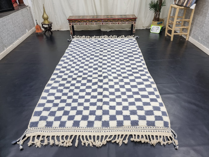 Gorgeous Beni Ourain Rug, Moroccan Handmade Carpet, White and Gray Rug, Authentic Berber Rug, Sheep Wool Rug, Checker Rug, Tapis berbere