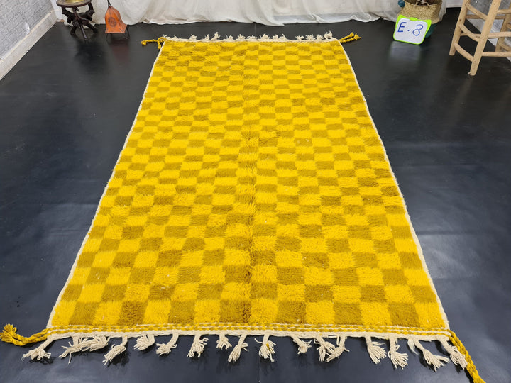 Beni Ourain Rug  Checkered Rug Moroccan Yellow and Cumin Carpet Handmade Authentic Carpet Sheep Wool Rug Berber Symbols Tapis Marocain