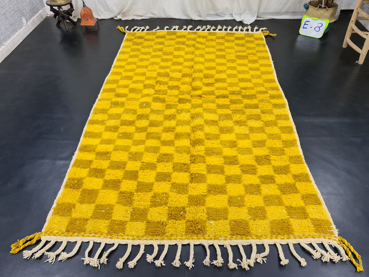 Checkered Moroccan Carpet, Cumin and Yellow Rug, Beni Ouarain Rug, Authentic Wool, Berber Rug, Checker carpet, Handmade Rug, Teppish Marokko