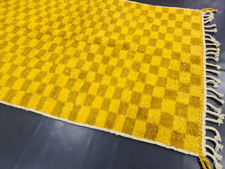 Checkered Moroccan Carpet, Cumin and Yellow Rug, Beni Ouarain Rug, Authentic Wool, Berber Rug, Checker carpet, Handmade Rug, Teppish Marokko