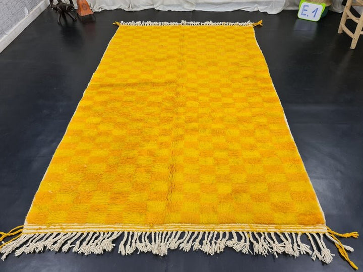 FABULOUS ORANGE RUG, Moroccan Handmade Yellow  Orange Rug, Sheep Wool Rug, Moroccan Checkered Rug, Handmade BerberRug, Area Rug, Rya rug