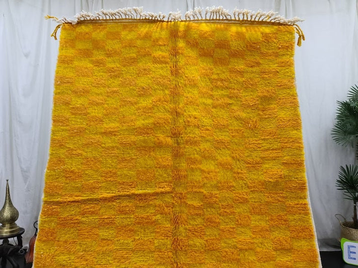 FABULOUS ORANGE RUG, Moroccan Handmade Yellow  Orange Rug, Sheep Wool Rug, Moroccan Checkered Rug, Handmade BerberRug, Area Rug, Rya rug